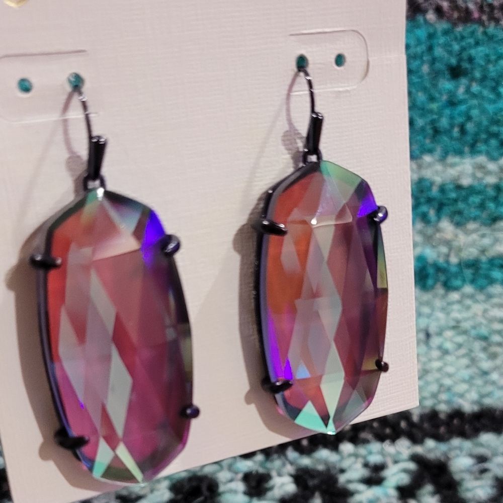 Kendra Scott Indigo Dichroic Navy Gunmetal Esme Faceted Drop Earrings Rare HTF